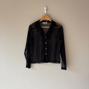 vintage 80s Sheri martin champagne glasses sheer mesh button front